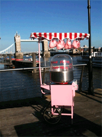 Traditional Candy Floss cart with Tower Bridge in background